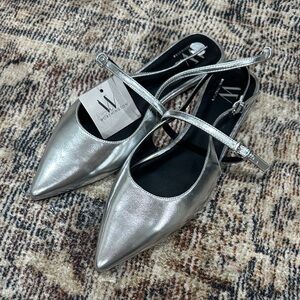 Worthington Silver Pointed Toe Slingback Flats